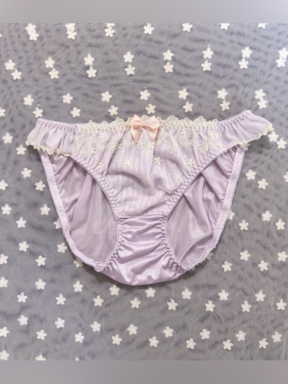 US-S Japanese tutu anna Cute Bow Embroidery Ruffle Shiny Tricot Nylon Panties